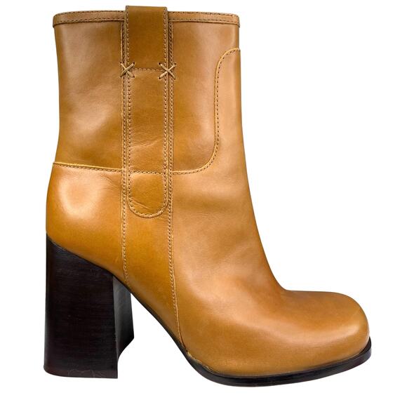 Free People Women’s Naomi Brown Leather Block Heel Ankle Boot Size US 7 - Picture 1 of 11
